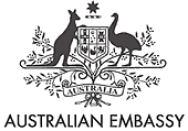 a logo with kangaroos and a shield